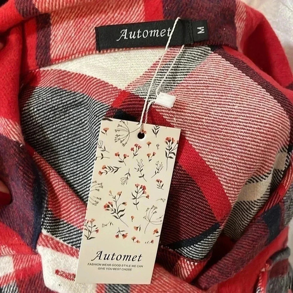 Automet Women’s M Flannel Plaid Button Down Long Sleeve Shirt Jacket - Picture 6 of 10